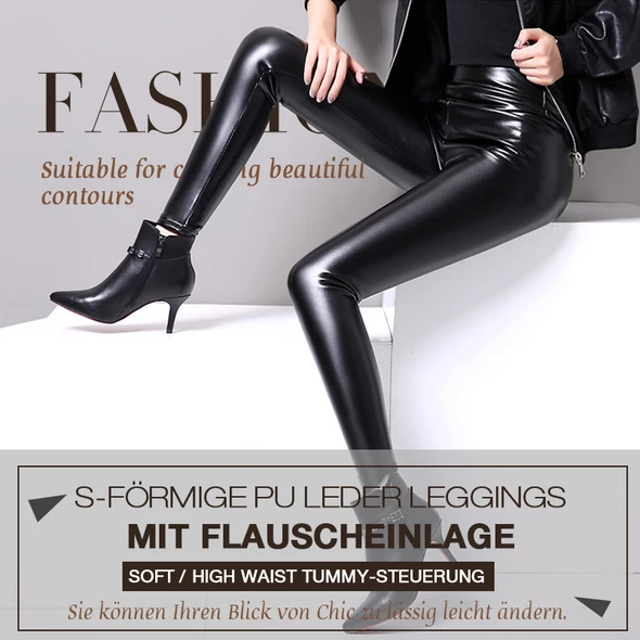 S-förmige PU Lederleggings mit Flauscheinlage